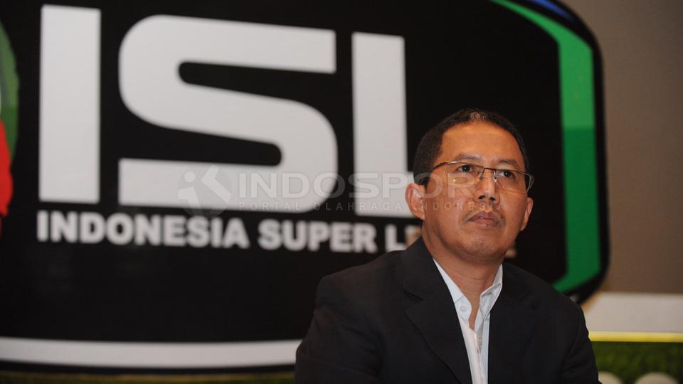 Sekjen PSSI, Joko Driyono, saat membuka acara launching Indonesian Super League (ISL) 2015 Take It to The Next Level di Stadion Utama Gelora Bung Karno, Jakarta, Sabtu (14/02/15).